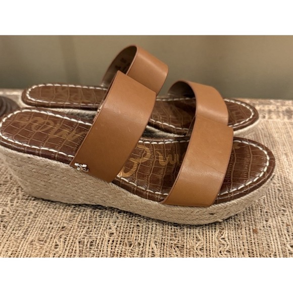 Sam Edelman Rubie Slip On Wedge Tan Brown Rattan Sandals Sz 6.5 - Picture 9 of 11